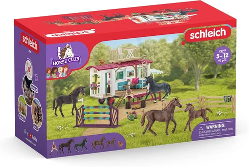 Vista 3 de Schleich Horse Club, juguetes de caballo para niñas y niños, juego de caballos de entrenamiento secreto con cámper, juguetes de caballos