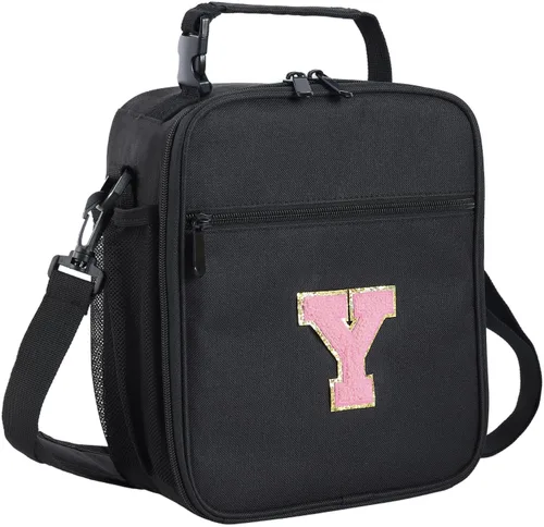 Vista 76 de ELEFOCUS Lonchera aislada con inicial para mujeres y hombres, bolsa de almuerzo personalizada con monograma con correa de hombro ajustable