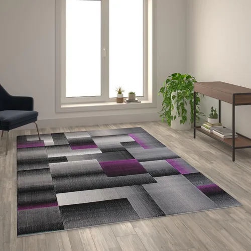 Vista 18 de Flash Furniture Elio Collection - Alfombra de área con patrón de bloques de color, alfombra de olefina azul de pelo alto, alfombra de área de 2 x 3