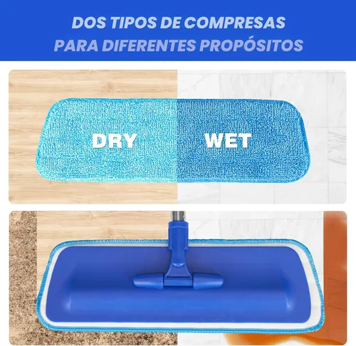 Vista 4 de Trapeador de limpieza de pisos de microfibra profesional de 17.5", trapeador plano con mango de acero inoxidable, 2 almohadillas reutilizables