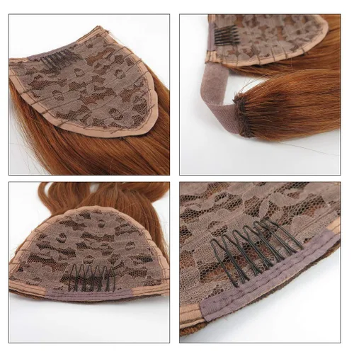 Vista 6 de Extensiones de cabello humano 100 % real, ondulado, corto, envolvente, cola de caballo, 8 pulgadas (2.22 onzas 1#negro azabache)
