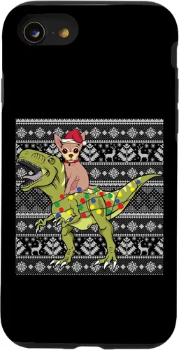 Vista 8 de iPhone 12 mini Chihuahua on Trex dinosaurio feo suéter navideño fresco divertido caso