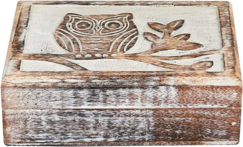 Vista 6 de Caja organizadora de joyería de búho de madera hecha a mano caja organizadora de joyas para mujeres y niñas caja de recuerdo decorativa