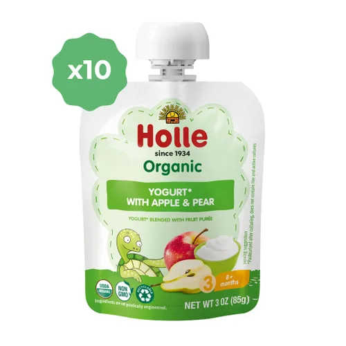 Vista 3 de Holle Bolsas de yogur orgánico de manzana y pera para bebé, 10 x 3 oz