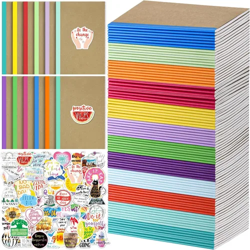 Vista 8 de Cuadernos de composición para la escuela, paquete de 36 diarios con 36 calcomanías motivacionales, 60 páginas con rayas universitarias
