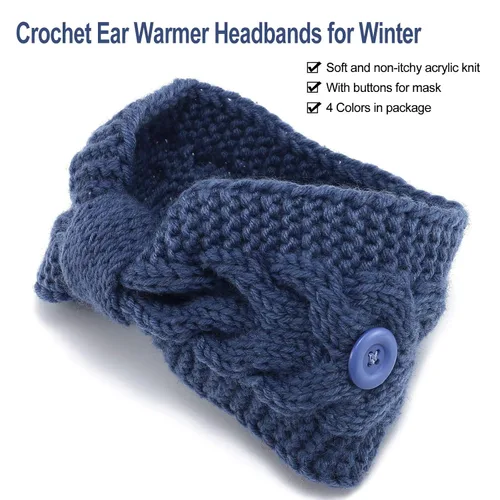 Vista 3 de Calentadores de orejas para mujer, diademas de invierno con botones para máscara, bandas de punto de ganchillo