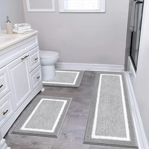 Vista 23 de Pauwer Juego de baño, alfombras de baño antideslizantes, alfombras de ducha absorbentes para suelo de baño, bañera y ducha, color azul aguamarina