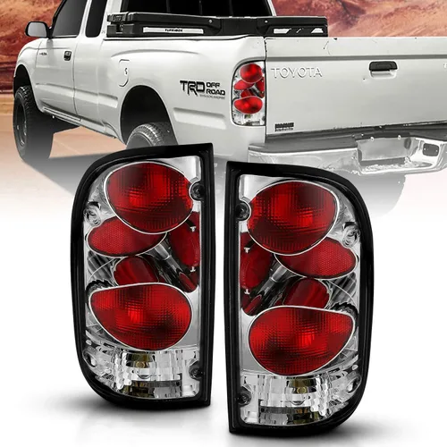 Vista 7 de AmeriLite juego de luces traseras de repuesto en negro para Toyota Tacoma 1995-2000 + bombilla y arnés - lado del pasajero y del conductor.