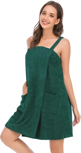 Vista 29 de Veseacky Toalla de baño para mujer con bolsillo, bata de spa ajustable y diadema facial