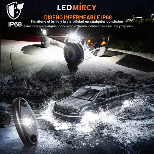 Vista 3 de LEDMIRCY Luces LED de roca, 10 unidades, color blanco para J e e p, camión todoterreno, RZR, auto, barco, SUV, impermeable, de alta potencia, luces