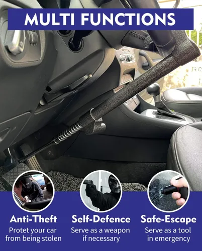 Vista 3 de Dispositivo antirrobo para volante de automóvil, bloqueo de freno de pedal de volante, doble gancho retráctil, productos de seguridad
