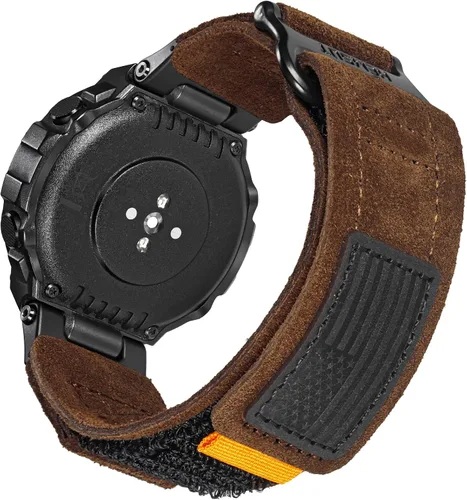 Vista 7 de Hemsut - Correa de reloj compatible con Amazfit T-Rex/T-Rex 2/T-Rex Pro/T-Rex Ultra, correa de cuero de gamuza suave militaria con diseño de gancho