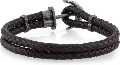 Vista 3 de Spartan Pulsera de cuero con anclaje en acero inoxidable, Cuero, No