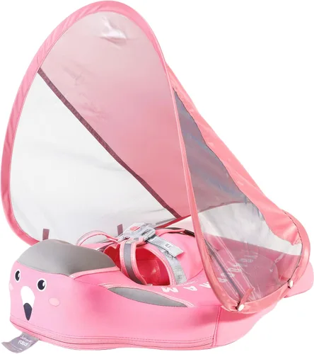 Vista 9 de Mambobaby Flotador de piscina para bebé no inflable con toldo UPF 50+, flotador de natación infantil antideslizante con arnés de seguridad de 5