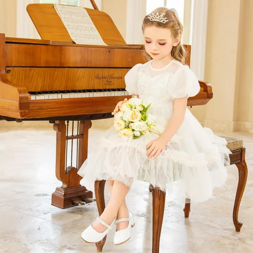 Vista 3 de Furdeour Zapatos Mary Janes para niñas pequeñas, zapatos de ballet de tacón bajo para boda, fiesta, zapatos de vestir para niños