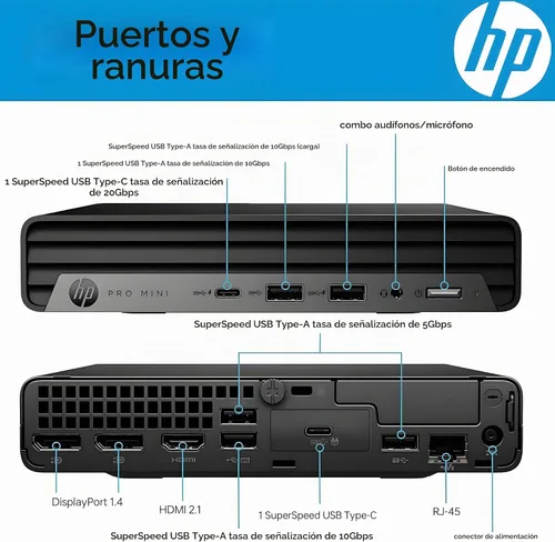 Vista 3 de HP Prodesk 400 Mini PC, i7-12700T, 16GB DDR4 RAM, 512GB SSD, Windows 11 Pro