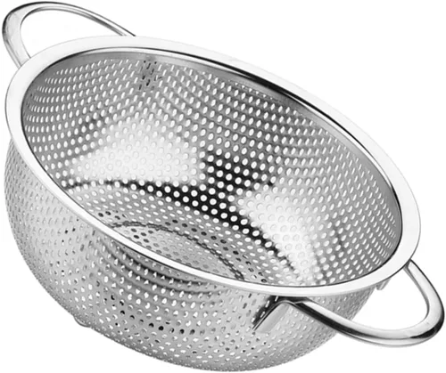 Vista 4 de KICHOUSE Cuenco de lavado de arroz, colador de acero inoxidable, doble asa, colador de verduras, coladores para cocina, fideos, cesta de colador