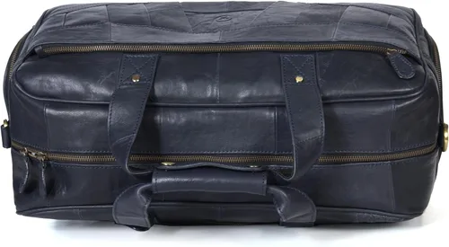 Vista 8 de Aaron Leather Goods - Bolsa de viaje de cuero para hombre con 2 compartimentos para zapatos debajo del asiento, Azul marino, Estilo clásico