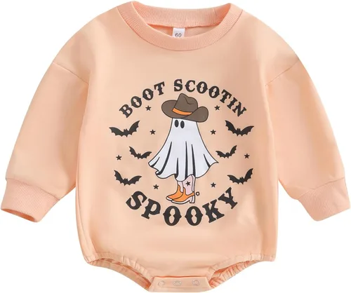 Vista 76 de Adobabirl Traje de Halloween para bebé, sudadera de fantasma, calabaza, mameluco, suéter de gran tamaño, lindo para otoño e invierno
