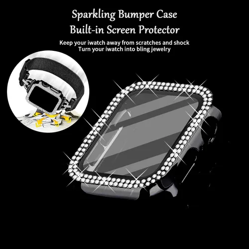 Vista 2 de JOYOZY - Correa magnética compatible con Apple Watch de 38 mm 40 mm 41 mm 42 mm 44 mm 45 mm 46 mm, correa Milanese con brillo de purpurina