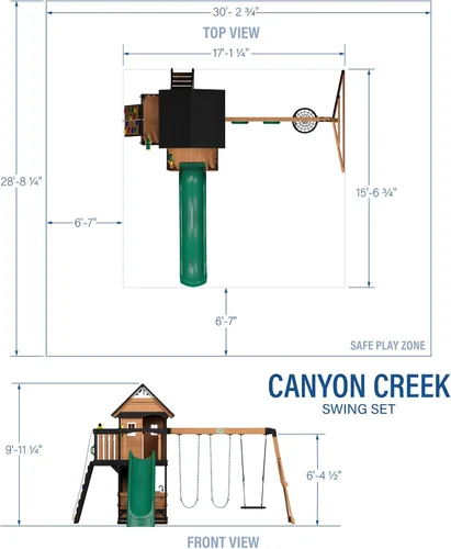 Vista 3 de Conjunto de columpios Backyard Discovery Canyon Creek de madera de cedro con tobogán de ola, casa de juegos, cocina de juego, área de picnic