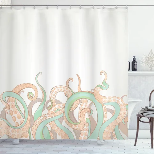 Vista 13 de Ambesonne Decor Collection, juego de cortina con ganchos para regadera Negro Verde
