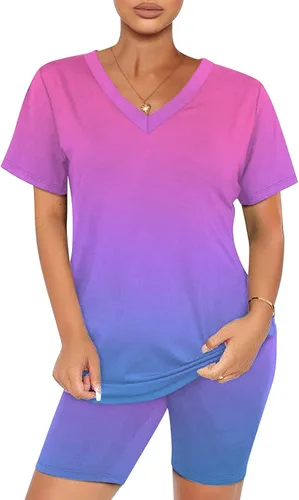 Vista 3 de Tthxqing Conjunto de 2 piezas para mujer, conjunto de sudadera de verano para correr, de manga corta, pantalones casuales, mallas