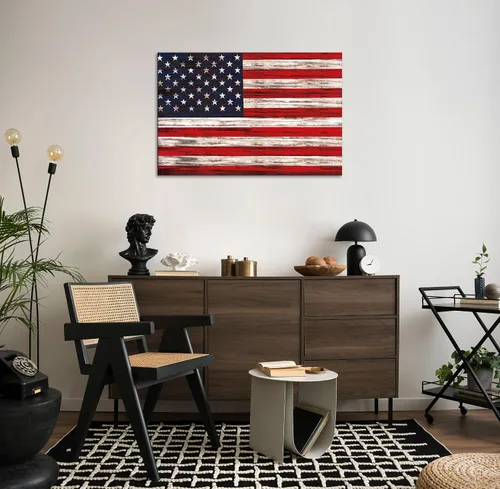 Vista 3 de SKASNFAI Arte rústico de pared con bandera estadounidense motivacional patriótica de Estados Unidos, pósteres de lienzo para sala de estar, imagen