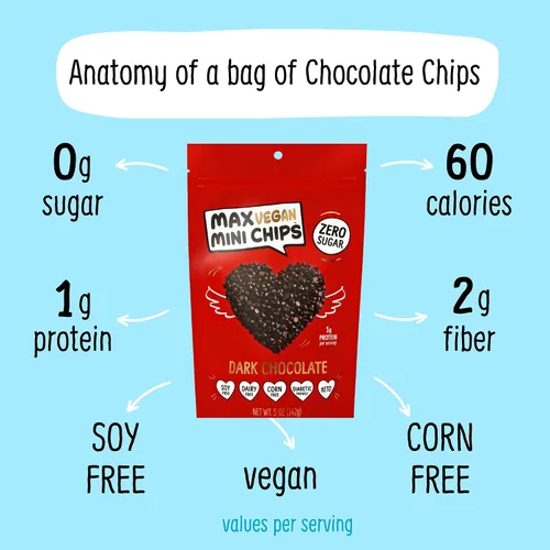 Vista 4 de Max Sweets - Mini chispas de chocolate veganas - Deliciosos dulces sin azúcar, ideales para dietas cetogénicas, sin gluten, diabéticos, bajas