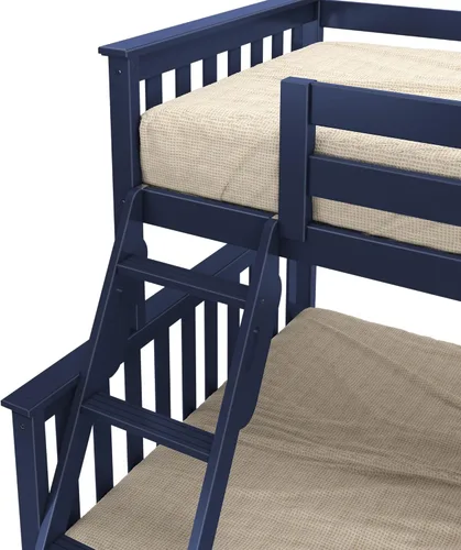Vista 6 de Max & Lily Litera, marco de cama de madera individual sobre matrimonial para niños con nido, color azul