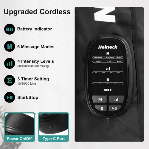 Vista 4 de Nekteck Masajeador inalámbrico de compresión de piernas, herramientas de masaje elegibles para la circulación y el alivio del dolor, botas