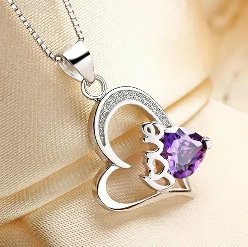 Vista 4 de NUIE - Collar con colgante de plata de ley 925 con forma de corazón y cristal rosa para el día de San Valentín cumpleaños regalo