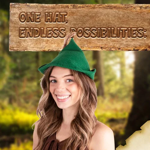 Vista 5 de Sombrero de Robin Hood Sombrero de Peter Pan de fieltro verde Disney Sombrero de gnomo de hada Pinocho para niños y adultos Sombreros alpinos