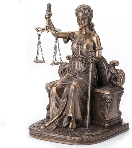 Vista 2 de Señora Justicia sentada con escamas y espada estatua Le Justica