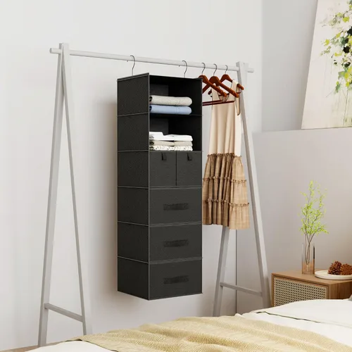 Vista 3 de Organizador de armario colgante de 6 estantes con 5 cajones, almacenamiento no tejido, negro Spacious compartments sort clothes & undergarments