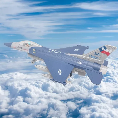 Vista 2 de Ailejia Diecast F 16 Fighting Falcon modelo de avión avión Ejército de la Fuerza Aérea Juguetes Militar Avión Tire hacia atrás con luces y sonidos