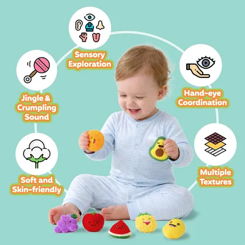 Vista 2 de Juguetes sensoriales para niños, paquete de 8 mini frutas de peluche suave para niñas o niños como decoraciones de fiesta, juguetes de simulación
