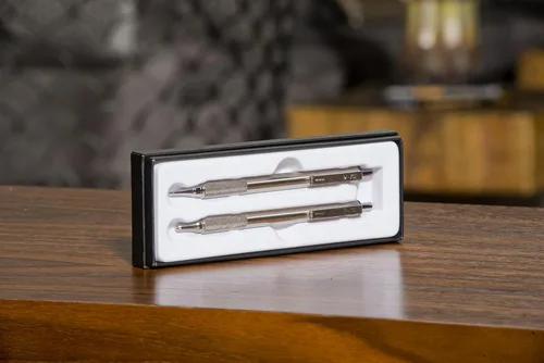 Vista 3 de Zebra Pen M/F 701 - Juego de lápices mecánicos y bolígrafos de acero inoxidable, punta fina, plomo HB y tinta negra, ideal para uso táctico, juego