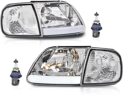Vista 13 de Faros LED DRL, faro lente transparente carcasa negra reflector ámbar