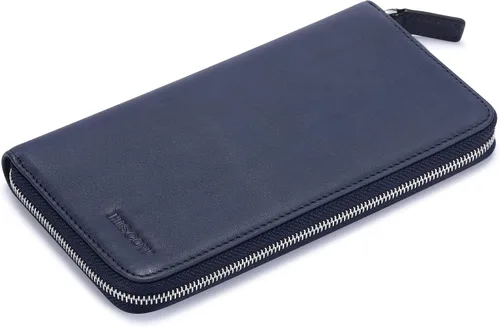 Vista 8 de HISCOW Funda de cuero para chequera, billetera con cremallera, color azul Aniline Cuero Azul