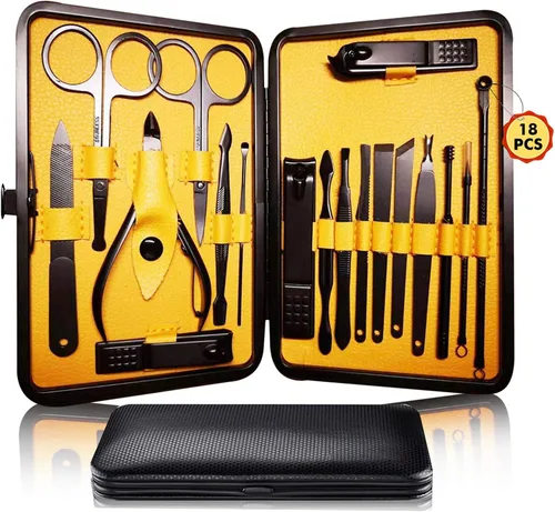 Vista 9 de Kit de manicura y pedicura 18 en 1, cortador de uñas de acero inoxidable de alta precisión, tijeras afiladas para hombres y mujeres, tijeras Azul_18