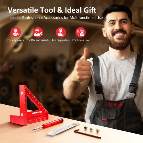Vista 7 de Regla Cuadrada de Medición Multi-Ángulo 3D Mini de 3.8", WT102A Herramientas de Carpintería de Alta Precisión para Marcado de Agujeros en Trabajos