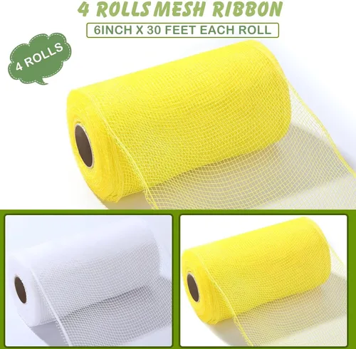 Vista 2 de Waydress 4 rollos de cinta de malla para decoración de Pascua, suministros de cinta de malla de polietileno para decoración de coronas de Halloween