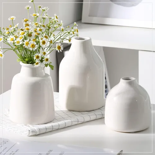 Vista 10 de Juego de 3 jarrones negros pequeños para decoración moderna del hogar, jarrones de cerámica para centros de mesa, jarrones de flores para sala