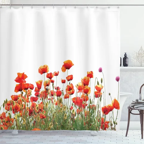 Vista 72 de set de cortina para baño decorativa de tela de poliéster con ganchos