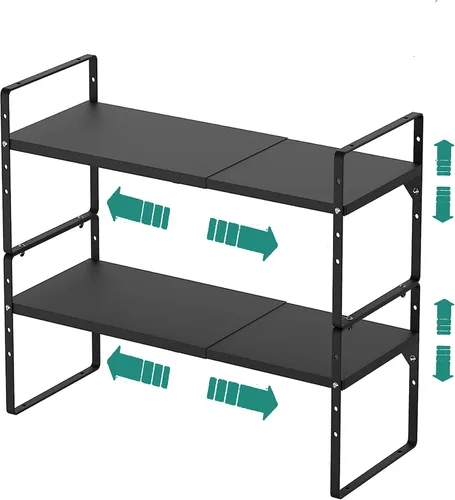Vista 8 de SUZLON Estante organizador de gabinete expandible, estante apilable de almacenamiento para mostrador de cocina, estante de despensa de altura