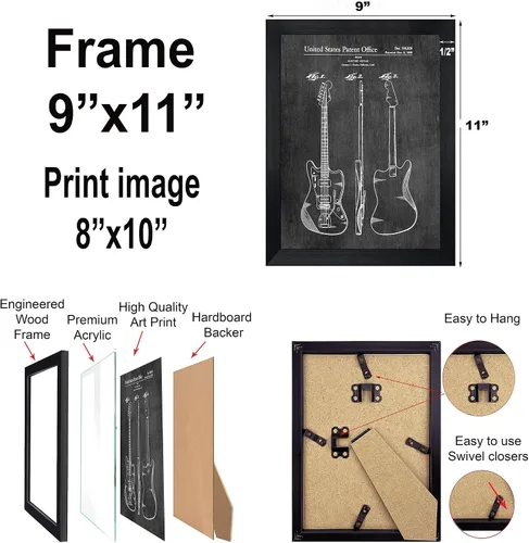 Vista 3 de Regalos de guitarra, decoración de sala de música, juego de 8 (8 x 10), arte de pared enmarcado, decoración de estudio de música, regalos únicos