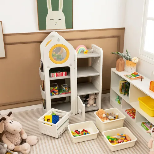 Vista 2 de Costzon Organizador de almacenamiento de juguetes para niños y estantería, estante multiusos con contenedores de almacenamiento extraíbles