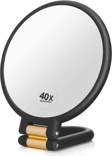 Vista 9 de 1 espejo de viaje con aumento, espejo de mano con mango - Espejo de mano de doble cara con 1 aumento de 20x y mango plegable, espejo de mano