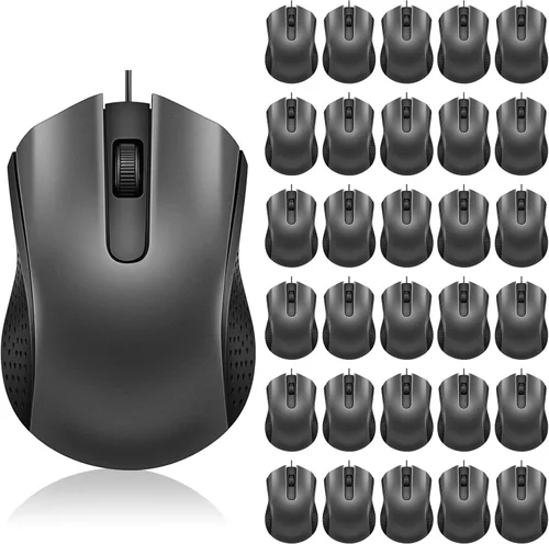 Vista 7 de Bonuci Paquete de 30 ratones USB con cable de 3 botones para computadora, mouse USB a granel para PC, laptop, oficina, escuela, uso en el aula Negro
